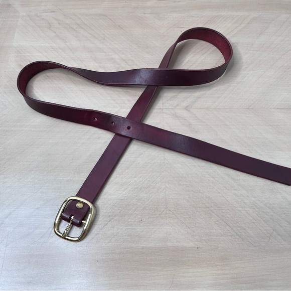 Handmade Brown/Dark Res Leather Belt with Brass Buckle 1” wide Oxblood - Picture 5 of 10